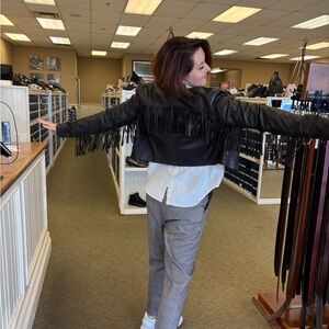 Banana Republic Black Leather Fringe Jacket